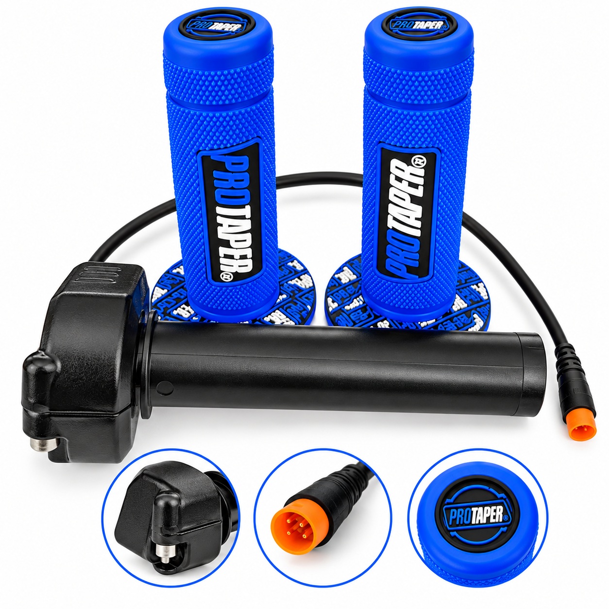 ProTaper Fatbike Gashendel 3-Pins – Full Twist inclusief Handgrepen Blauw voor V8, V20, C8, H9, GT2000, RS20, GT3000 & GT Cross